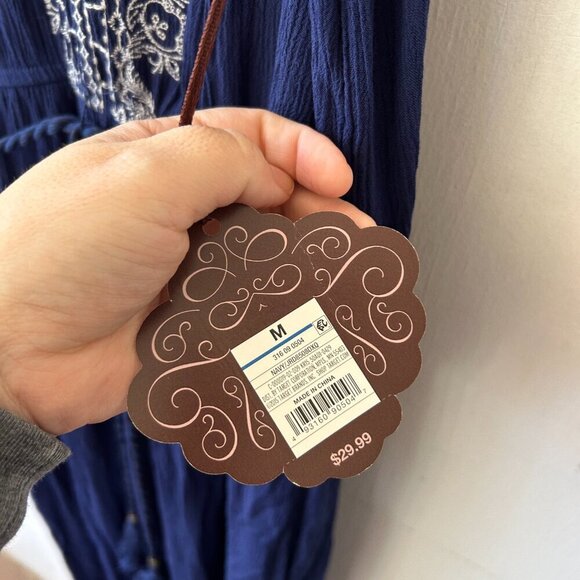 Knox Rose Maxi Dress Womens Medium Navy NWT Boho Embroidered Side Slits Strappy - Picture 5 of 9